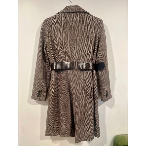 ZARA Womens Wool Belted Trench Coat M Brown Embossed Croc Vegan Belt - Picture 8 of 9